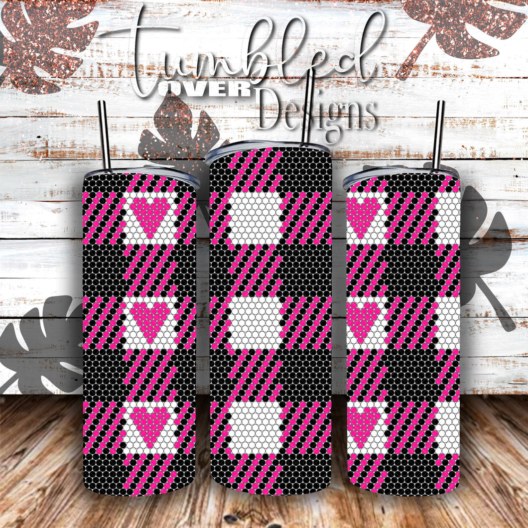 SS16 Rhinestone Pink Black Hearts Plaid Template 20 ounce Skinny Straight