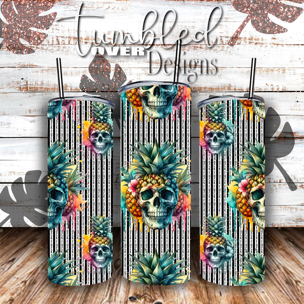 Skull Pineapple Watercolor Hidden Fuck Straight Tumbler Wrap