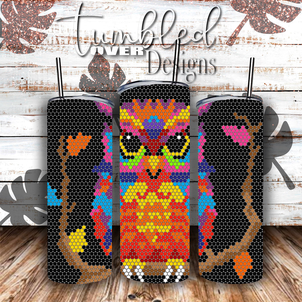 SS16 Rhinestone Colorful Owl Template 20 ounce Skinny Straight