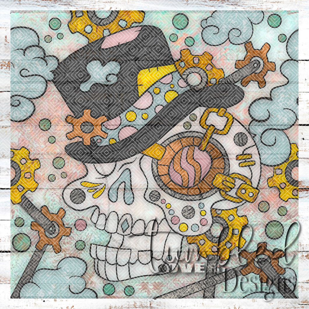 Colored Steampunk Sugar Skull Png Wrap