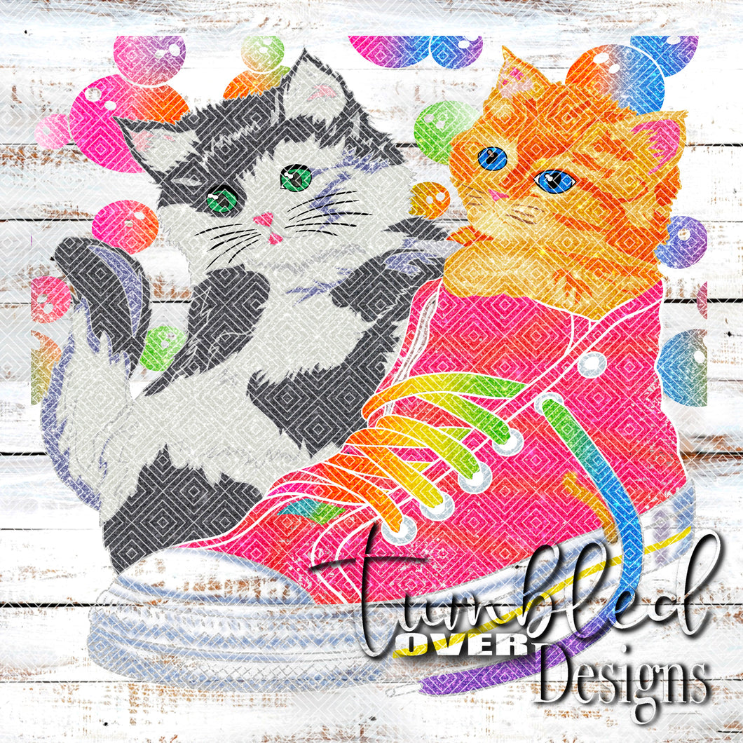 Colored Colorful Kittens in Shoe Glittered Png Wrap