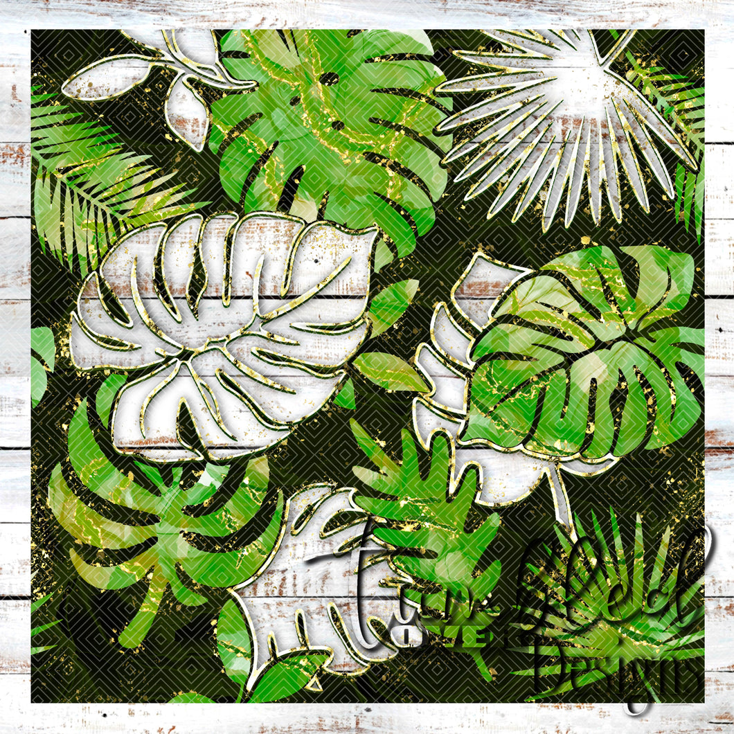 Colored Alcohol Ink Gold Leaf Tropical Leaves Png Wrap