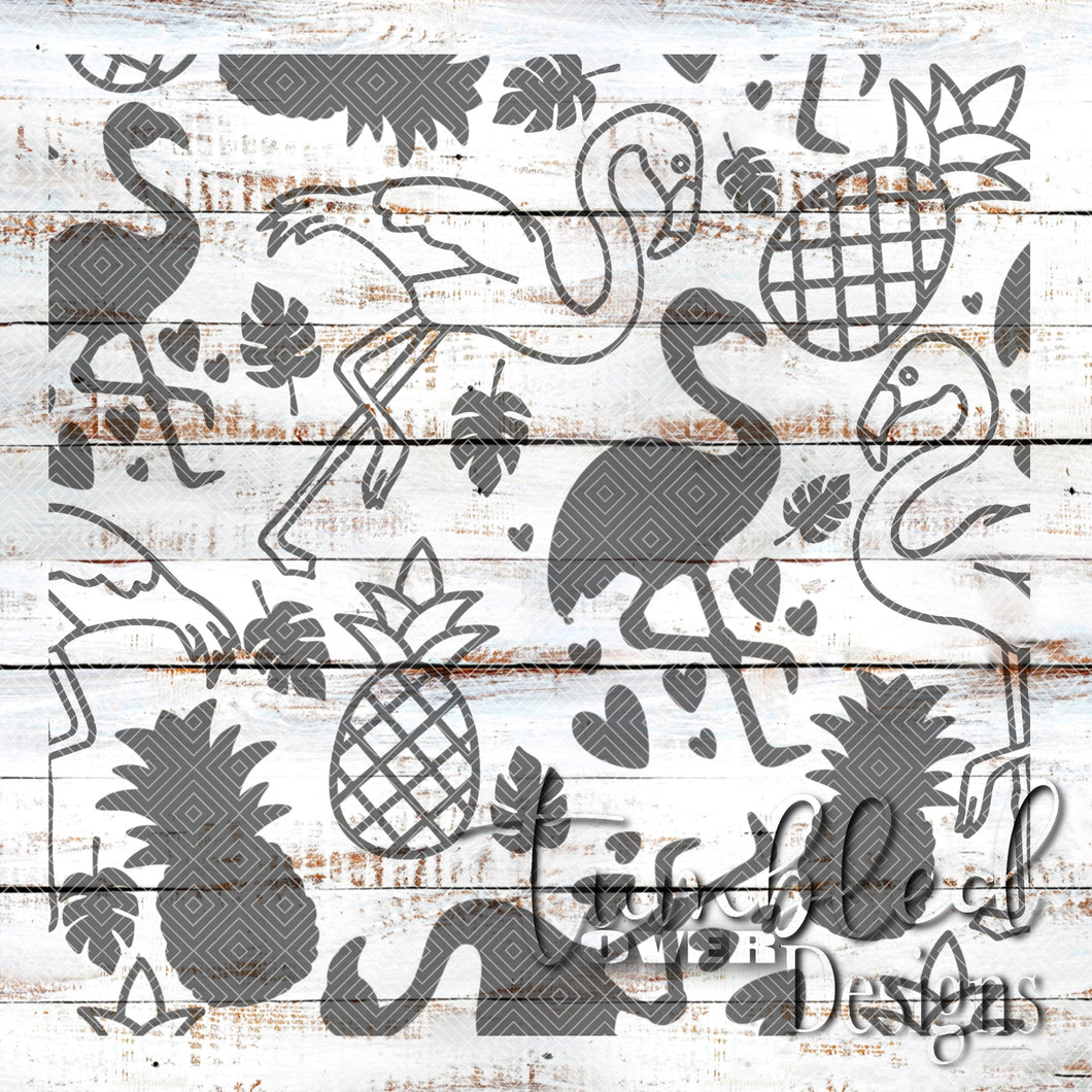 Seamless Flamingo Pineapple Png Wrap