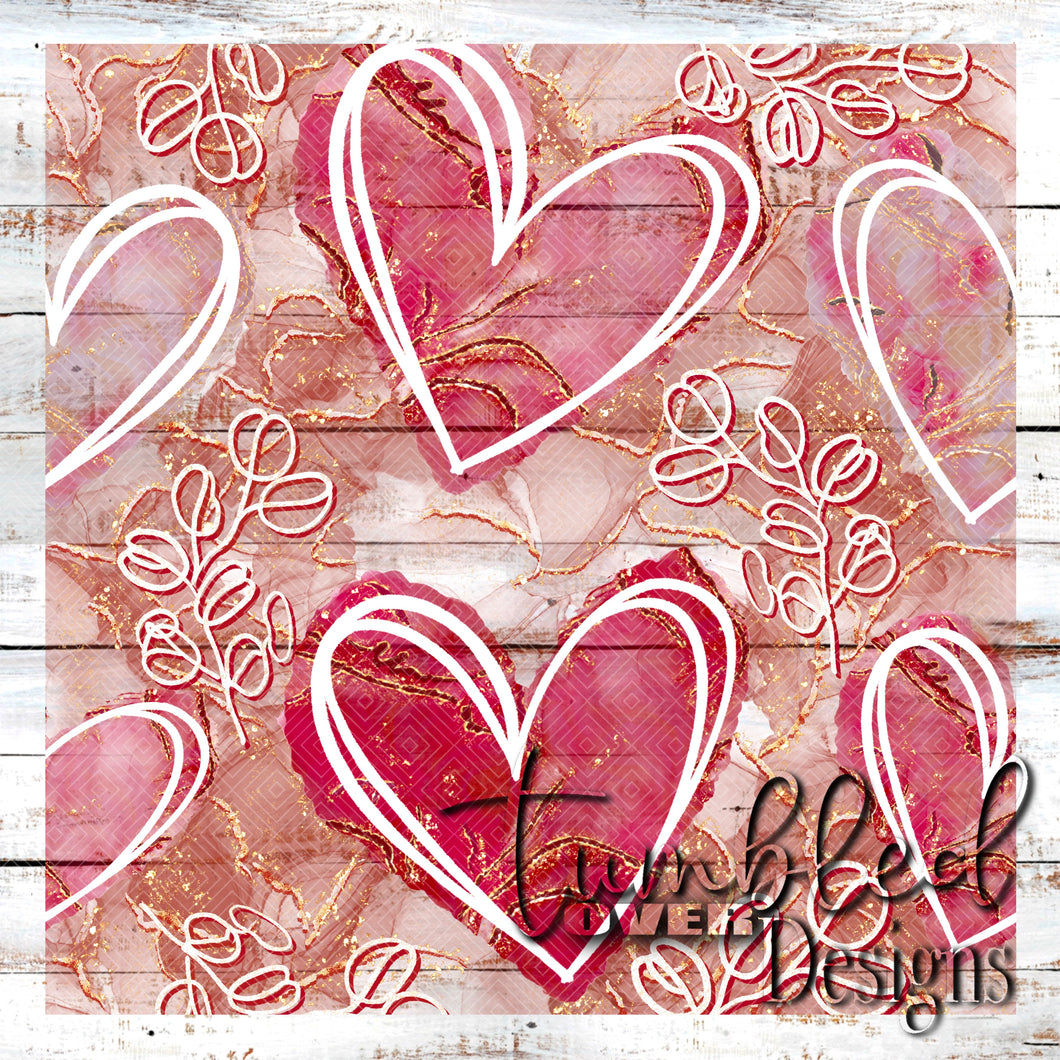 Colored Alcohol Ink Gold Leaf Hearts Png Wrap