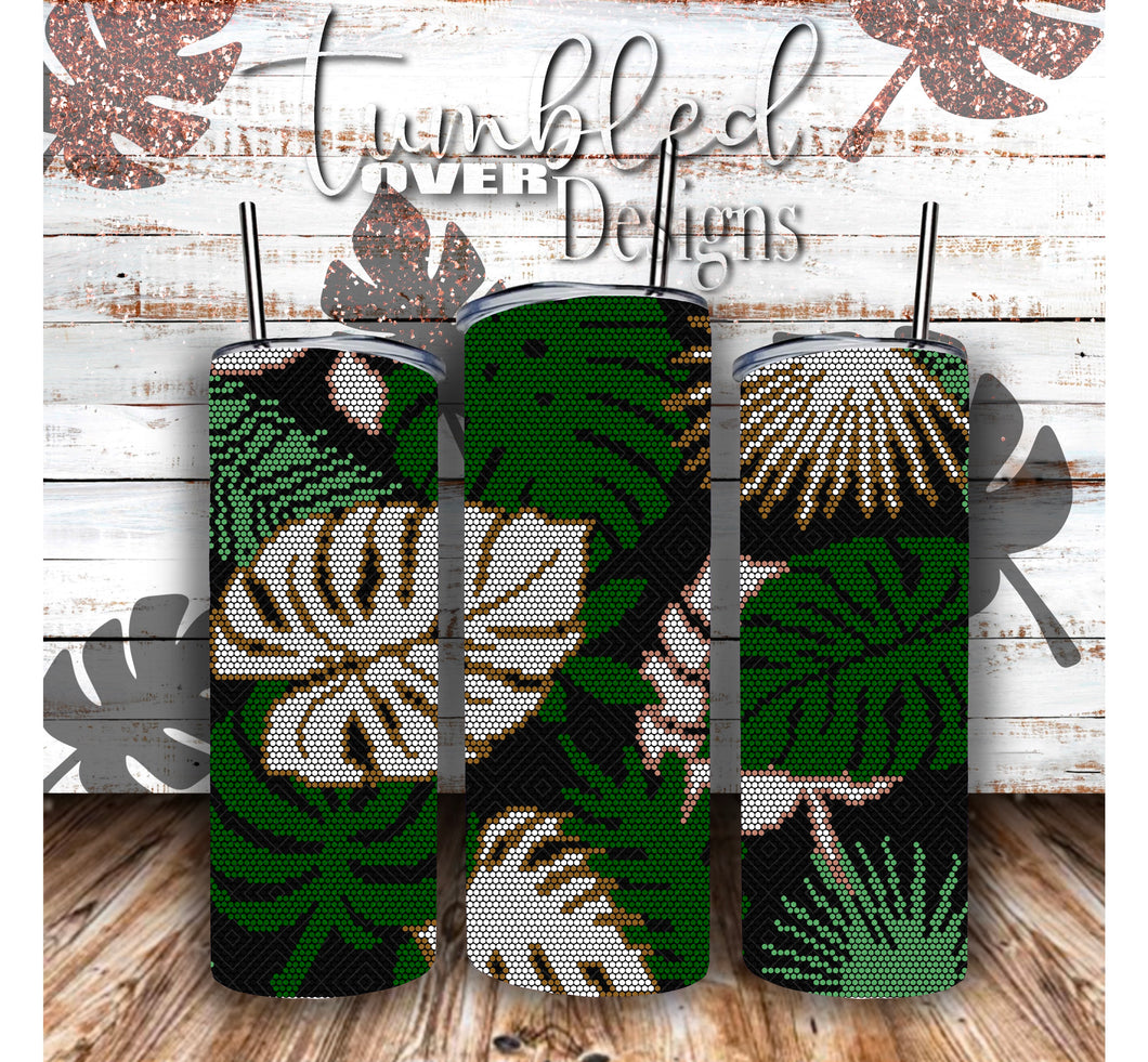 SS6 Tropical Leaves Rhinestone Template 30 Ounce Straight