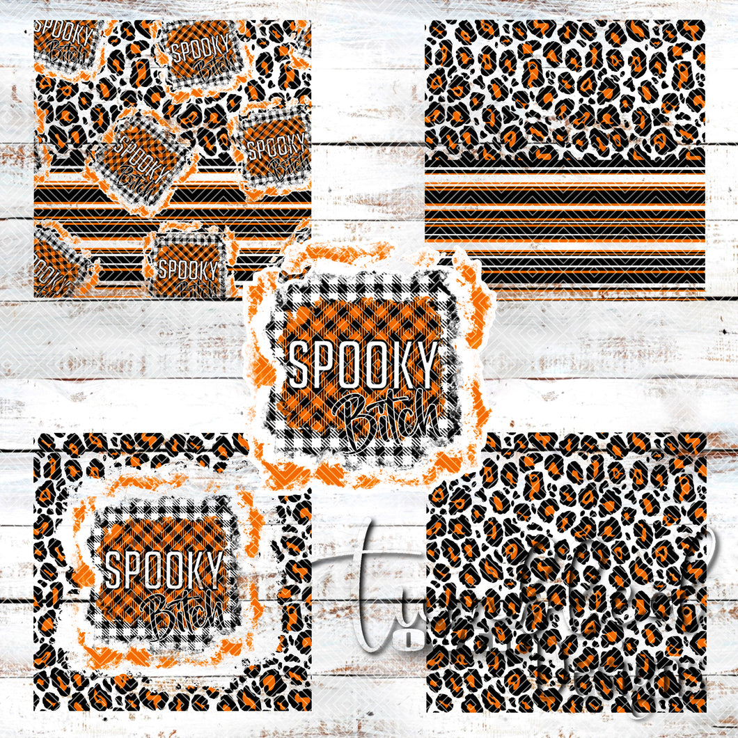 Colored Halloween Spooky Bitch Seamless Set and Single Png Wraps