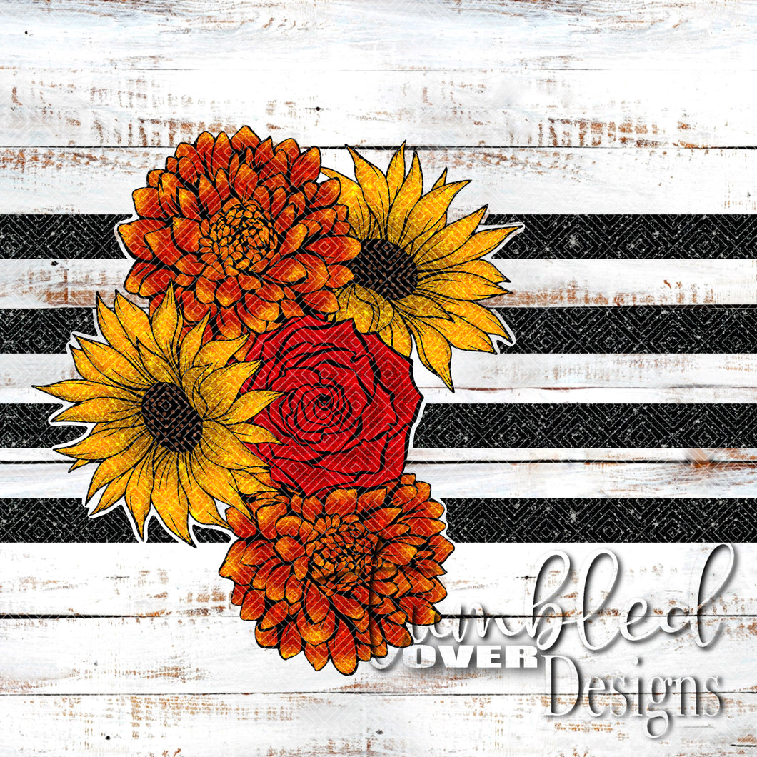 Colored Seamless Fall Flowers Striped Png Wrap