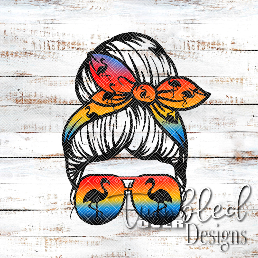 Sunset Messy Bun Flamingo single PNG