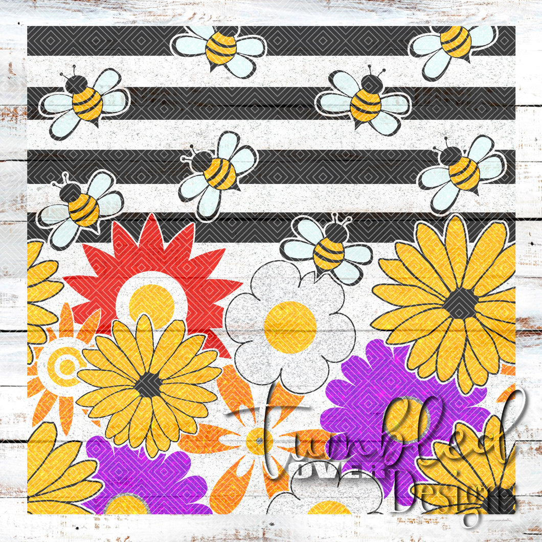 Colored Seamless Bee Flowers Png Wrap