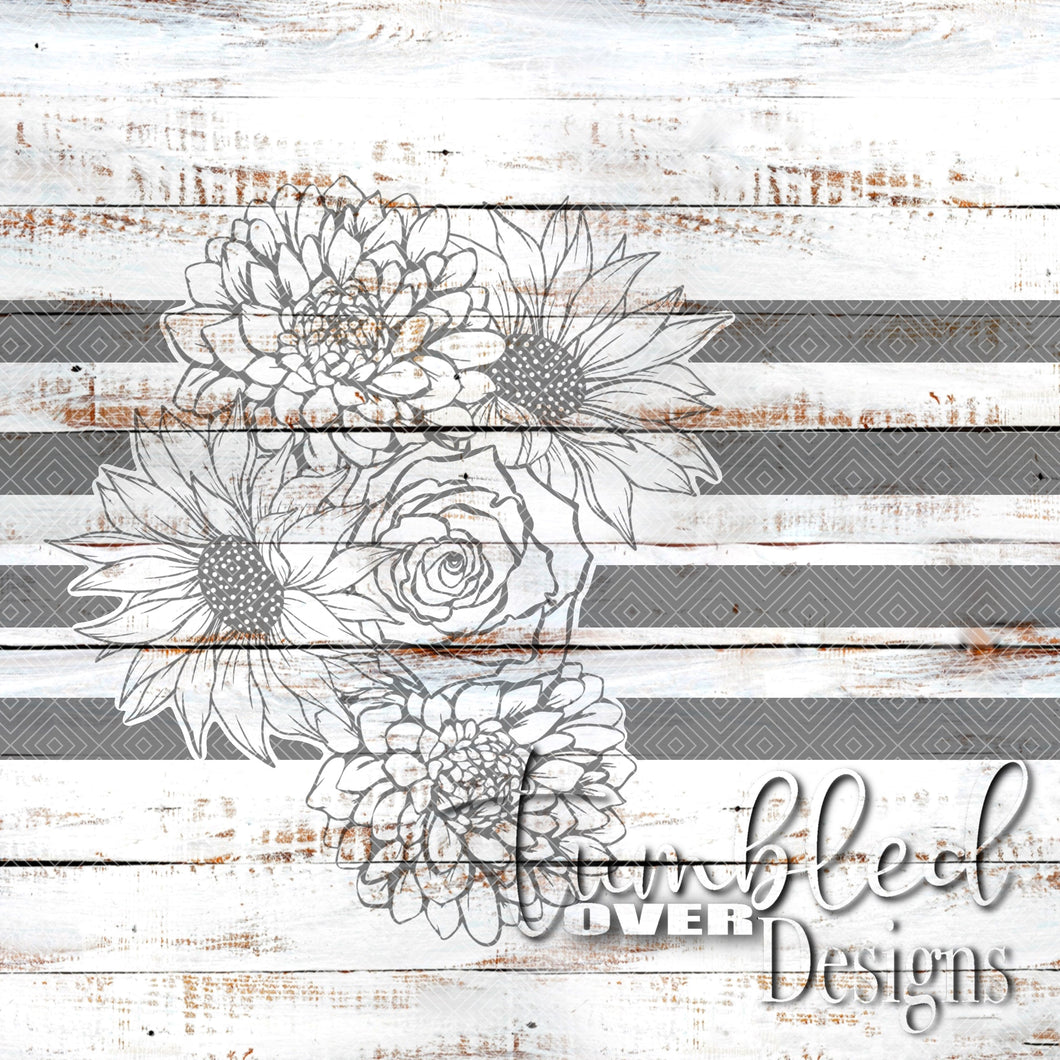 Seamless Fall Flowers Striped Png Wrap