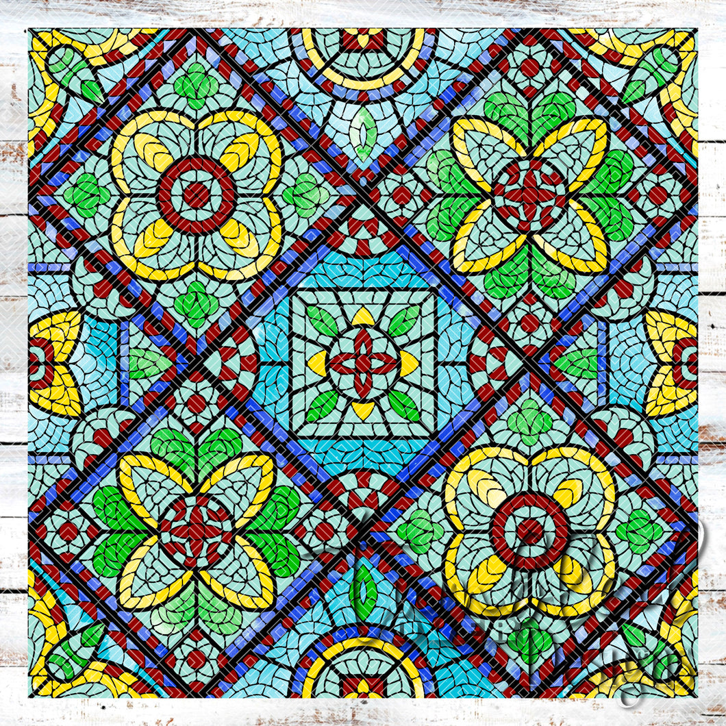 Colored Stained Glass Mosaic Flowers Png Wrap